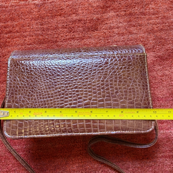 Vintage Alligator Faux Skin Handbag Goldtone Animal Figurine Brown Crossbody - Picture 6 of 11